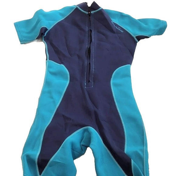 Ocean Gear Shorty Wetsuit Swimsuit Dive Skin Size L Blue Teal Front Zip - Picture 4 of 7